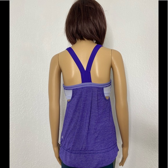 lululemon athletica Tops - Lululemon Rest Less Tank Top Built In Bra Light Purple Stripe Women’s Size 6 EUC